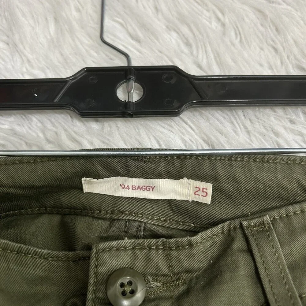 Levis Pants Sz 25 Green '94 Baggy Utility Cargo Drawstring Leg Streetwear Skater - Picture 8 of 14